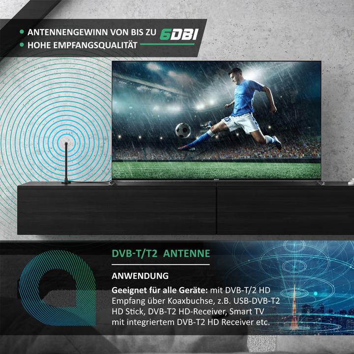 Actual product image Aplic DVB-T2 digital antenna, rod antenna with magnetic base, 6 dBi, high reception performance, DVB T2 (Monopole antenna, 6 dB, DVB-T / -T2)