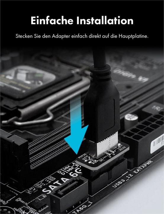 Produktbild Aquatuning Interner 19-Pin Stecker (USB 3.0) auf USB 3.1 Typ-E 20-Pin Key A, (180??)