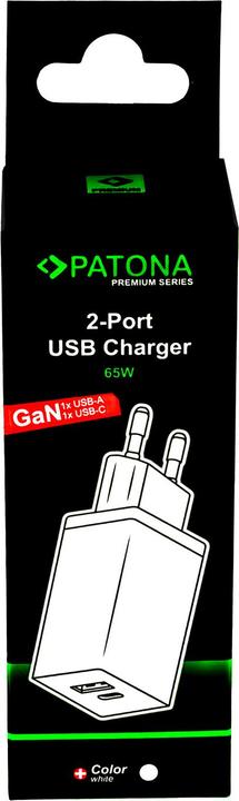 Actual product image Patona GaN PD 65W USB-C + USB-A white (65 W, 2 ports)