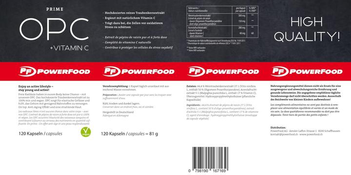 Nutritional values and ingredients Powerfood Opc (120 Piece, Capsules, 585 g)