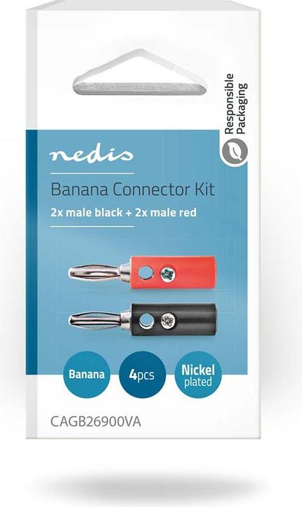 Produktbild Nedis Bananestecker | gerade | Stecker | Vernickelt | Schraube | Kabeleingangsdurchmesser: 4.5 mm |