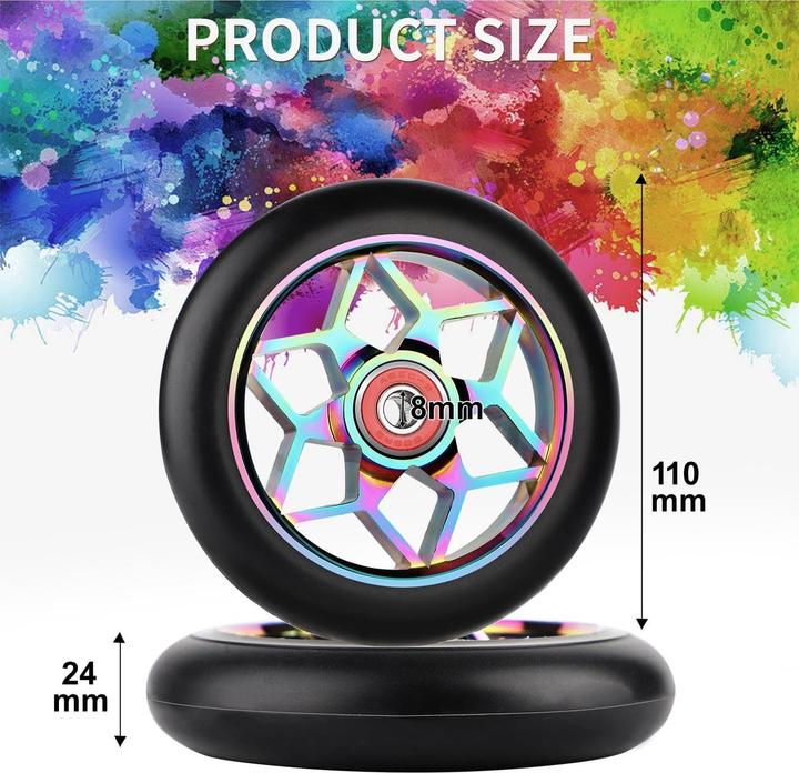 Produktbild Graw Jump Ramps Stück Performance Scooter Räder 100mm, Metallic Rainbow Sternform