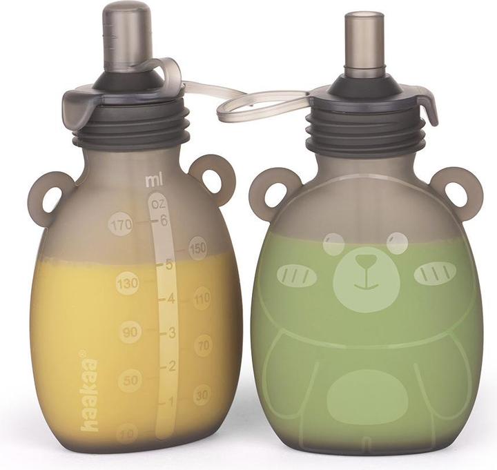 Haakaa Happii Bear Silicone Goody Pouch - 170ml - 2st - Grijs