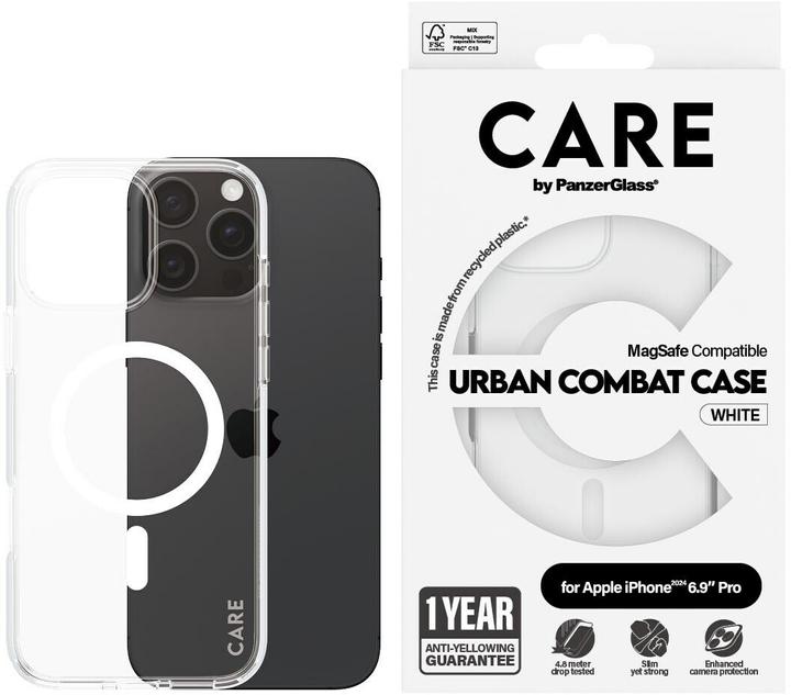 Actual product image PanzerGlass CARE by ® Flagship Case Transparent Urban Combat w. White MagSafe iPhone '24 6.9" Pro (Apple iPhone 16 Pro Max)