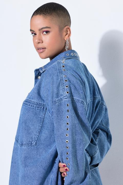 Actual product image Studio Untold Denim shirt, oversize shape, decorative eyelets (46)