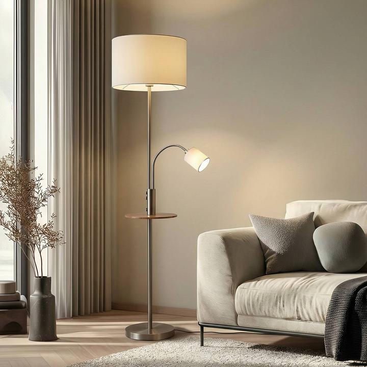 Immagine prodotto Lindby Lampada da terra Aovan con mensola e USB, nichel (E27)