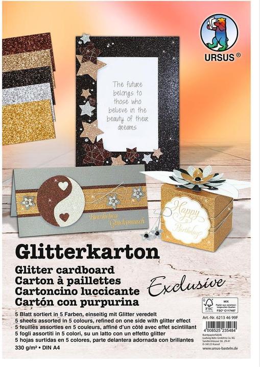 Actual product image Ursus Glitterboard Exclusive A4, 330 g/m², 5 sheets, multicoloured (300 g/m², 1x)