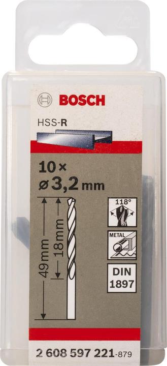Actual product image Bosch Professional Zubehör Car body drill bit HSS-R, DIN 1897, 3.2 x 18 x 49 mm, pack of 10 (3.2 mm)