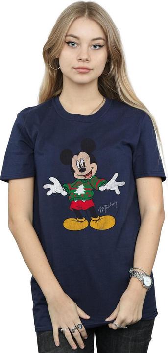 Actual product image Disney Womens/Ladies Mickey Mouse Christmas Jumper Cotton Boyfriend T-Shirt (L)