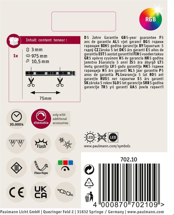 Immagine prodotto Paulmann L'estensione del tuo LED (RGB, 97.50 cm, Interno)