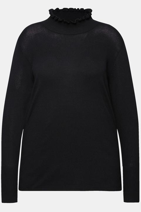 Produktbild Ulla Popken Pullover, gekräuselter Stehkragen, Langarm mit Knöpfen (60)