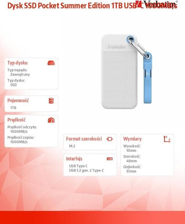 Produktbild Verbatim Pocket SSD 1TB Wht/Blue 2x Slvs (1 TB)