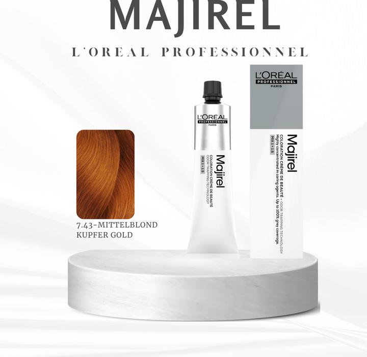 Image du produit L'Oréal Professionnel L'Oréal Majirel 7,43 Mittelblond Kupfer Gold 60 ml (7.43 blond blond moyen cuivre or)