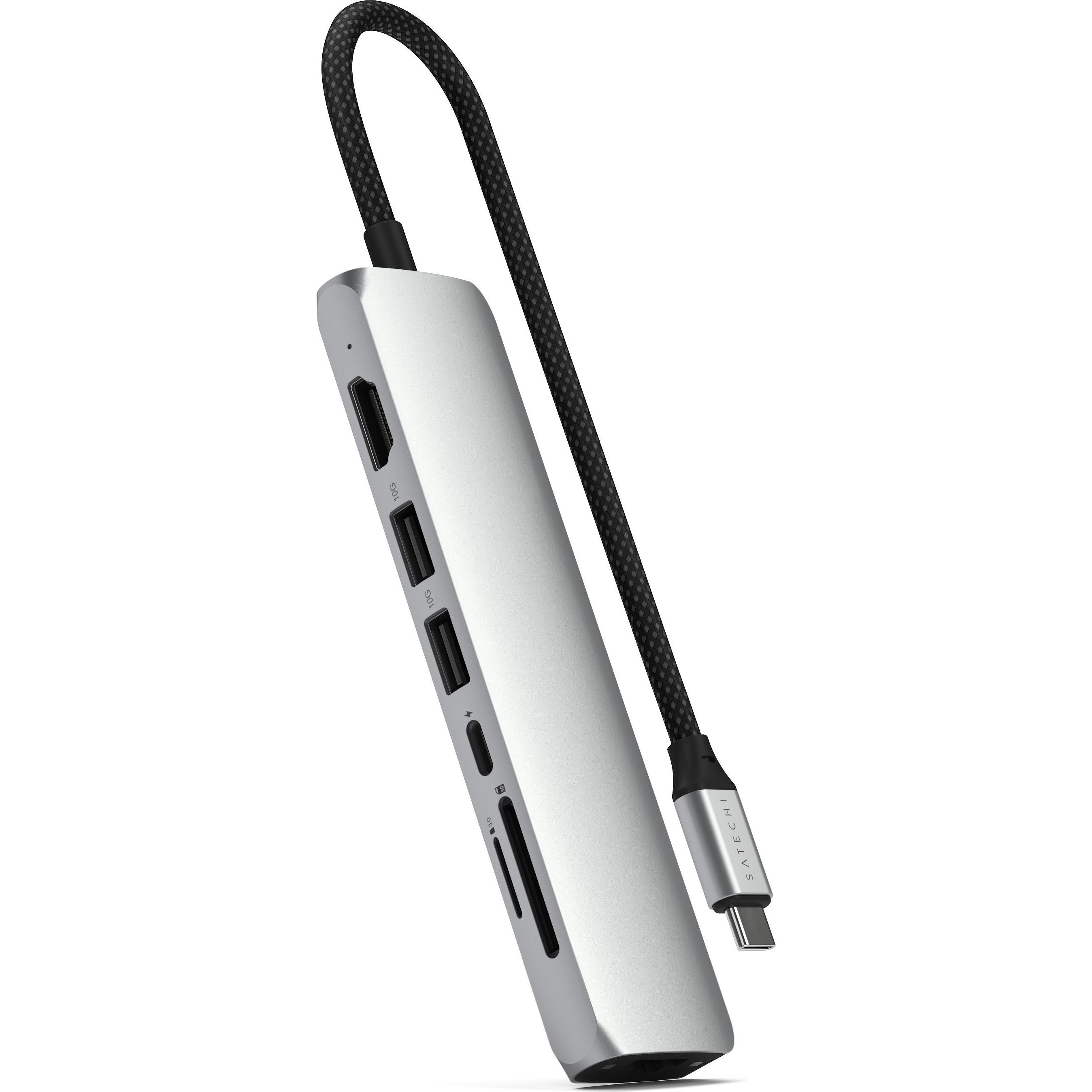 Satechi Slim 7 (USB-C, 7 Ports), Dockingstation + USB Hub, Silber