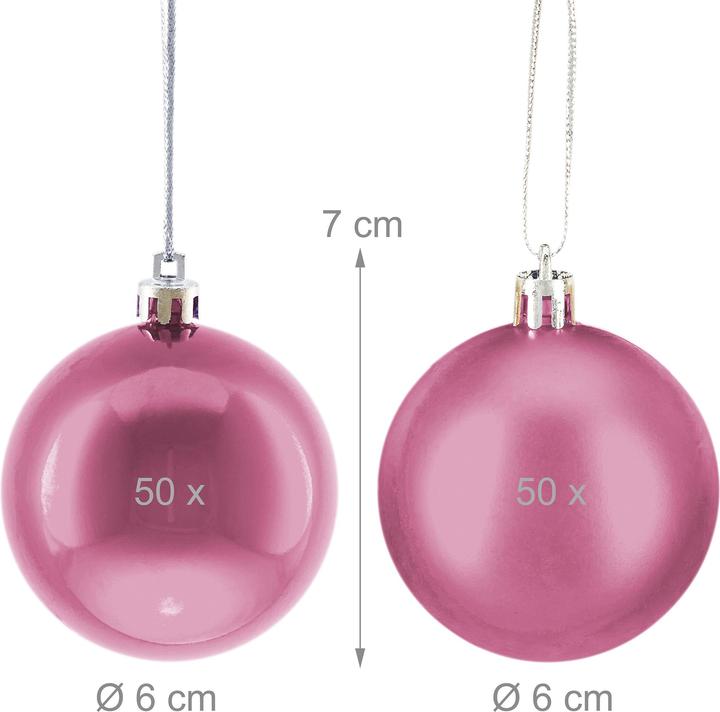 Image du produit Relaxdays - Weihnachtskugeln 100er Set, Rosa/ Silber, 7 x 6 cm (100 -pièce)