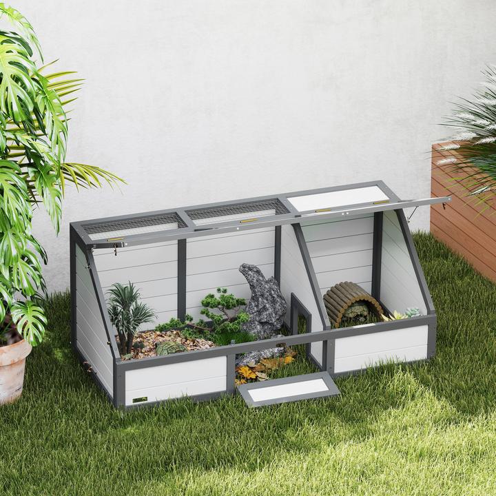 Image du produit PawHut Schildkrötenhaus Tannenholz, Verzinkter Stahl Weiss