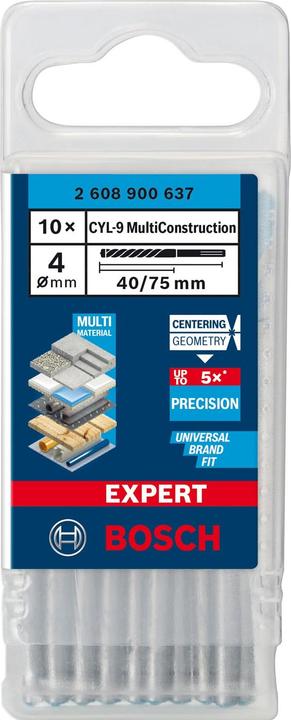 Immagine prodotto Bosch Professional Zubehör Trapano Expert CYL-9 MultiConstruction, 4 x 40 x 75 mm, d 4 mm, 10 pezzi. (4 millimetri)