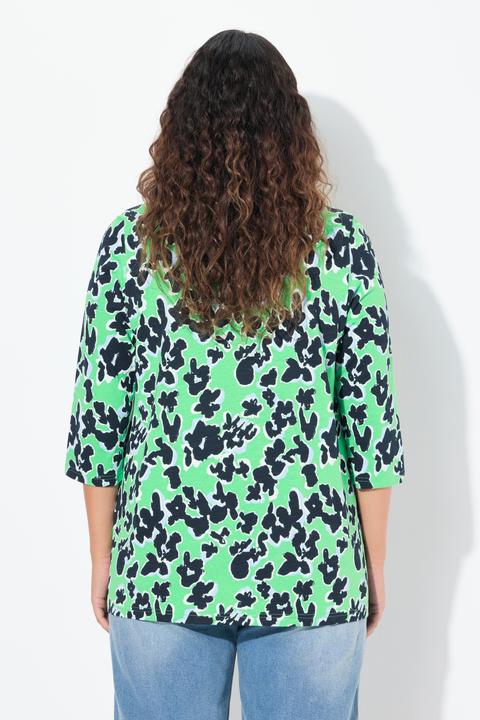Actual product image Ulla Popken Floral Print 3/4 Sleeve V-Neck Tee (42, 44)