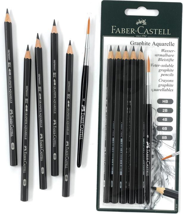 Actual product image Faber-Castell Pencil Graphite Watercolours Set of 5 with brushes (3.30 mm, 6x)