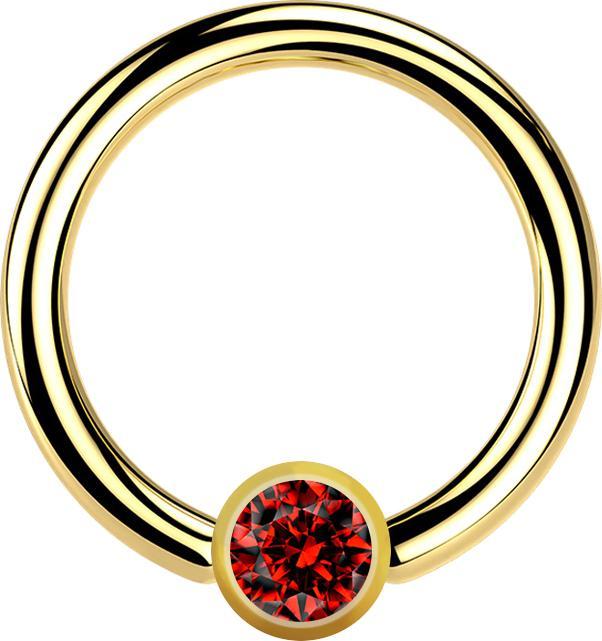 Image du produit Star Piercing Micro Ball Closure anneau plaqué or avec boule de cristal rouge (sans laiton, Acier chirurgical 316L)