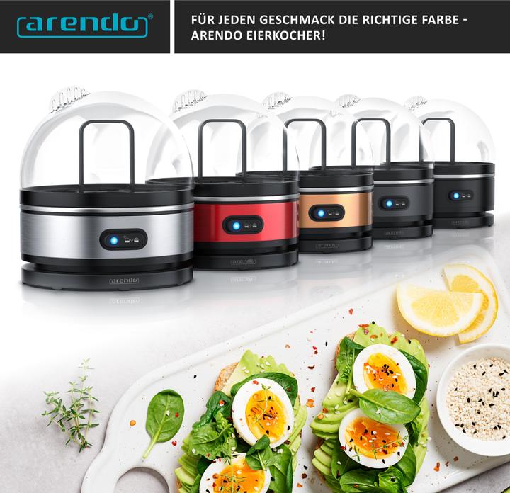 Immagine prodotto Arendo Edelstahl Eierkocher 7-fach, 400 W, Edelstahl, Warmhaltefunktion, Härtegrad einstellbar, rot