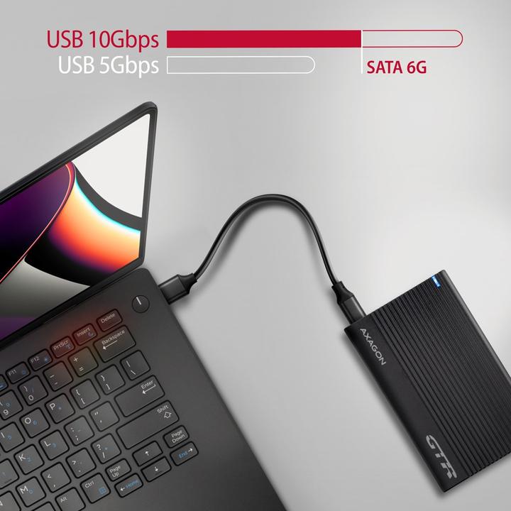 Produktbild Axagon EE25-GTR USB-C 3.2 Gen 2 - SATA 6G, 2.5" externes Festplattengehäuse, geriffelt - schwarz (2.5")
