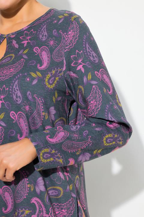 Image du produit Ulla Popken T-shirt col rond avec découpe trou de serrure, manches longues et coupe évasée (42, 44)