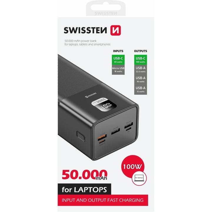 Thumbnail - Swissten Power Line (50000 mAh, 100 W, 185 Wh), Powerbank, Schwarz