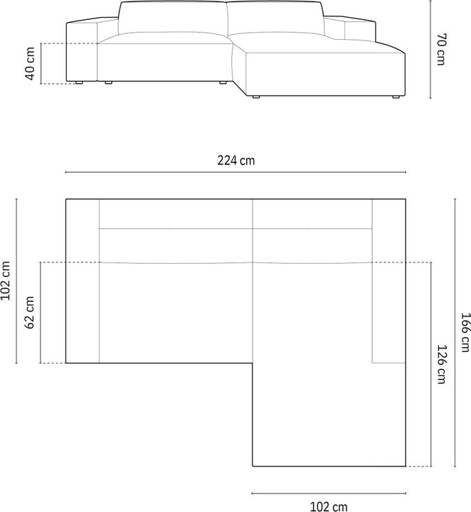 Actual product image Micadoni Velvet Modular Right Corner Sofa, "Jodie", 3 Seats, 224x166x70Made in Europe (Corner sofa)