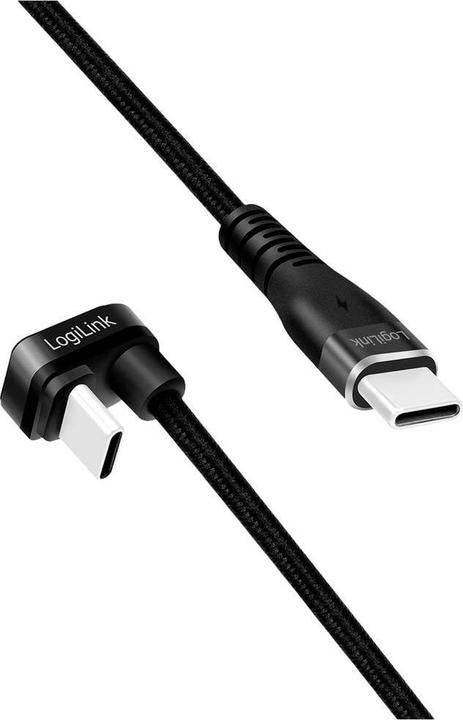 Actual product image LogiLink USB 2.0 Type-C cable, C/M 180° to USB-C/M, aluminium, black, 1 m (1 m, USB 2.0, 60 W)