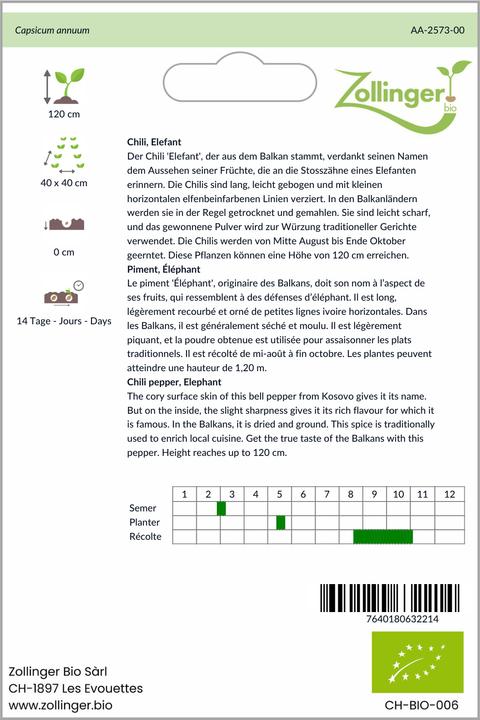 Immagine prodotto Zollinger Bio Chili, Eléphant (Germogli)