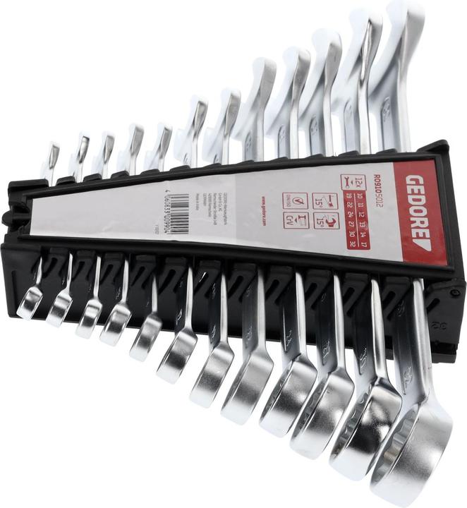 Produktbild Gedore Red red Ring-Maulschlüssel-Satz, 12-teilig, SW 10-32, Chrom-Vanadium-Stahl, Silber (32 mm, 19 mm, 12 mm, 24 mm, 14 mm, 22 mm, 16 mm, 23 mm, 10  mm, 21 mm, 18 mm, 27 mm, 31 mm, 17 mm, 11 mm, 15 mm, 26 mm, 30 mm, 28 mm, 29 mm, 13 mm, 20 mm, 25 mm)