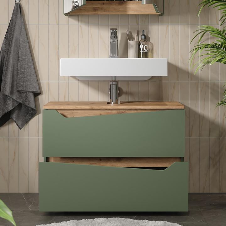 Produktbild Vichy Waschbeckenunterschrank Marelle, Grün/Artisan, 80 x 57.5 cm mit 2 Schubladen