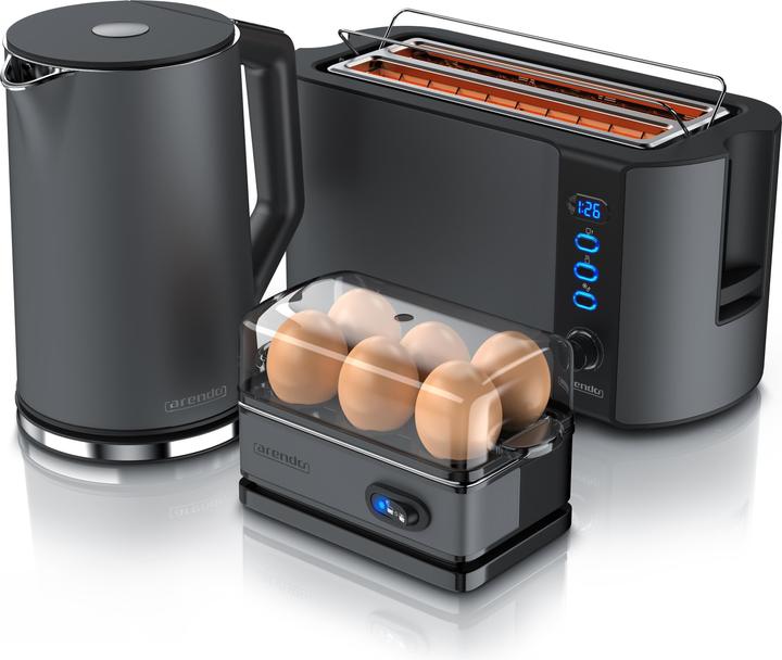 Arendo Petit-déjeuner, bouilloire 1,5l, grille-pain 4 tranches et cuiseur à oeufs 6, gris