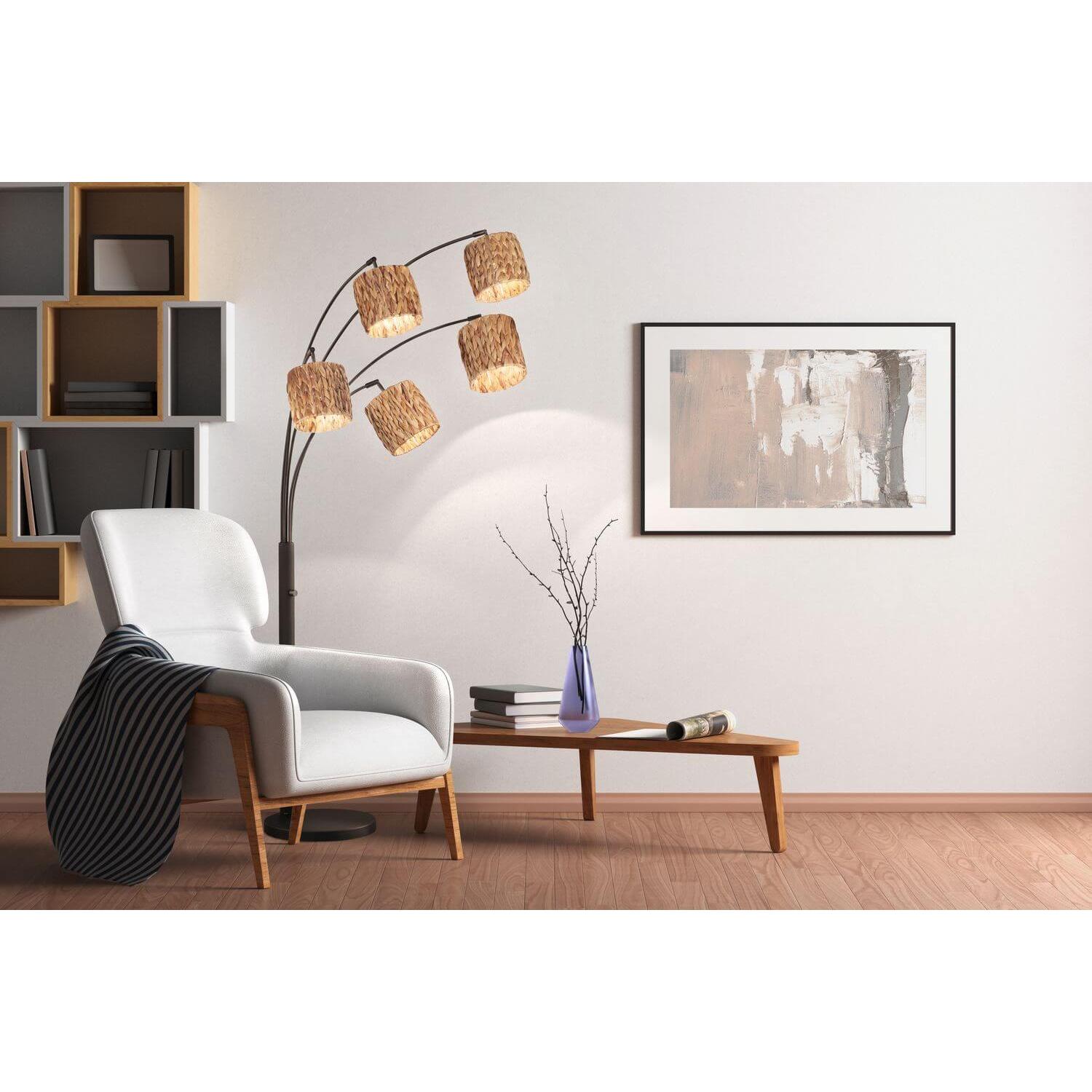 Thumbnail - Fischer & Honsel, Stehlampe, Honsel Hyazinthe Stehleuchte 5-fach E14 schaltbar Lampenschirm Wasserhyazinthe natur sands ...
