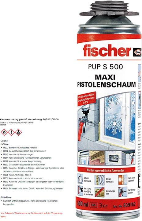 Image du produit Fischer PUP S 500 Maxi Mousse au pistolet Couleur du fabricant Beige 539163 500 ml (500 ml)