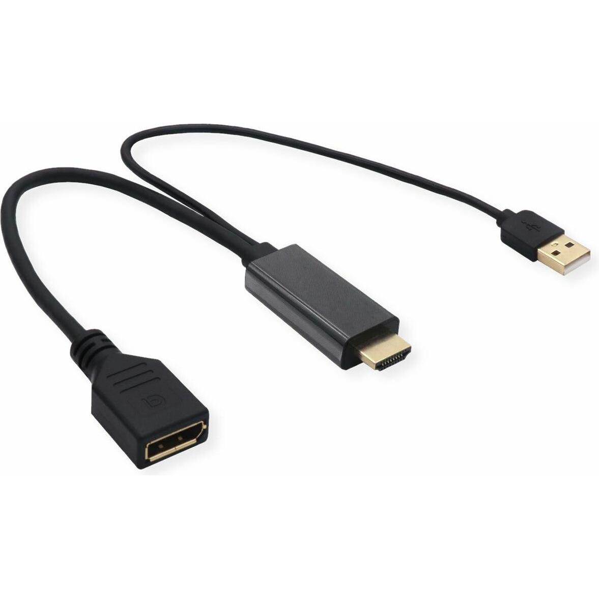 Value Adattatore HDMI-DisplayPort (HDMI, 30 cm), Adattatore dati + video, Nero