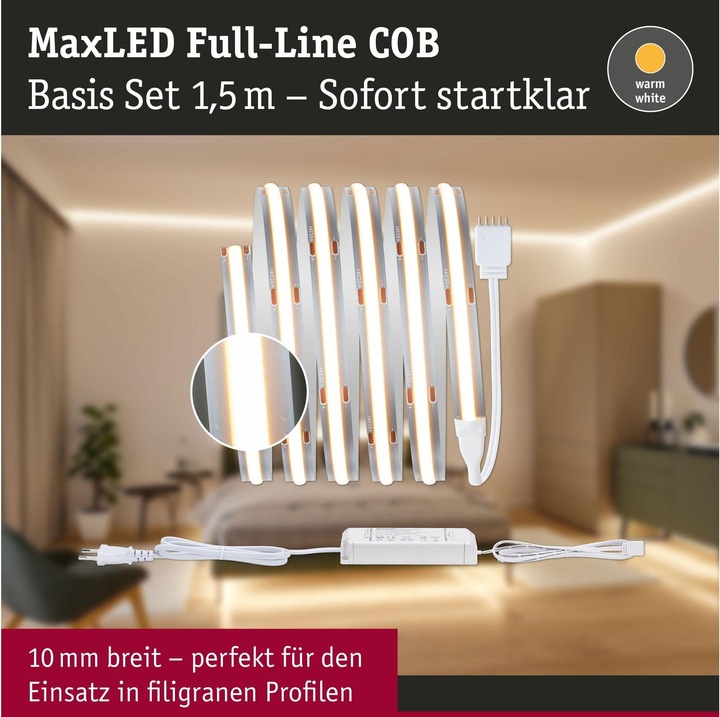 Immagine prodotto Paulmann Set di strisce COB MaxLED 500 a linea intera (Bianco caldo, 150 cm, Interno)