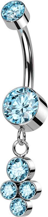Actual product image Star Piercing Banana internal thread aqua two cylinders crystal silver pendant four crystals aqua (Titanium, without brass)
