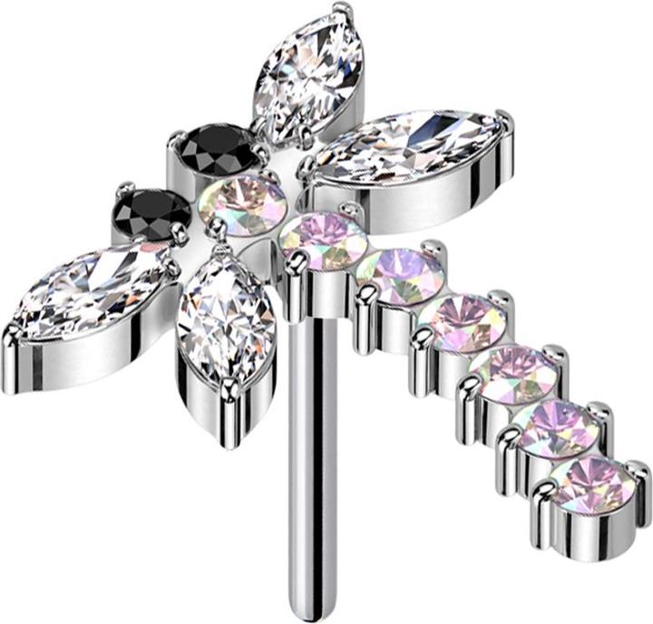 Actual product image Star Piercing Threadless dragonfly silver crystals multicolour (without brass, Titanium)