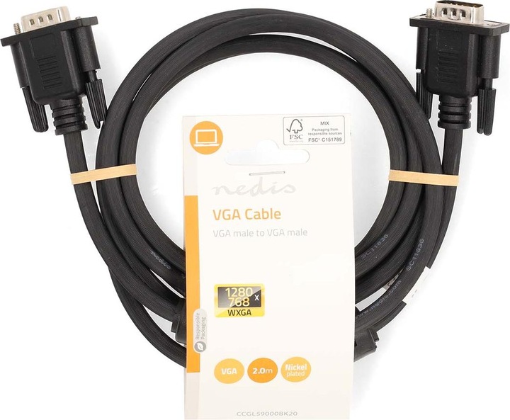 Produktbild Nedis VGA-Kabel | VGA Stecker | VGA Stecker | Vernickelt | Maximale Auflösung: 1280x768 | 2.00 m | R (2 m, VGA)