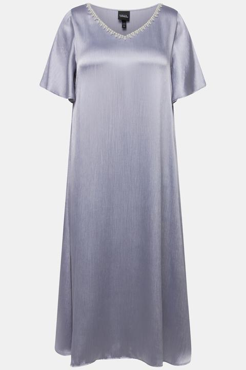 Ulla Popken Kleid, Zierperlen, V-Ausschnitt, Halbarm