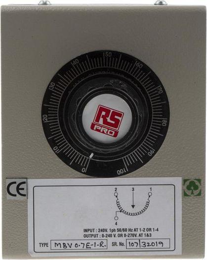 RS PRO 1Ph 0.7A Enclosed Variable Transformer