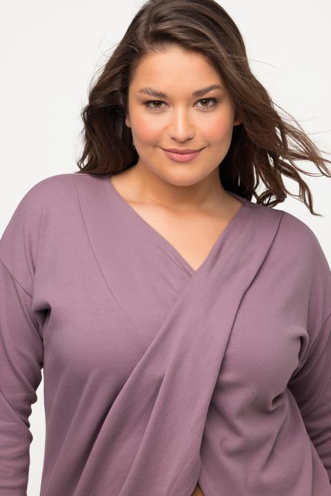 Immagine prodotto Ulla Popken Maglia da yoga in cotone biologico con scollo con drappeggio, scollo a V e maniche lunghe (50, 52)