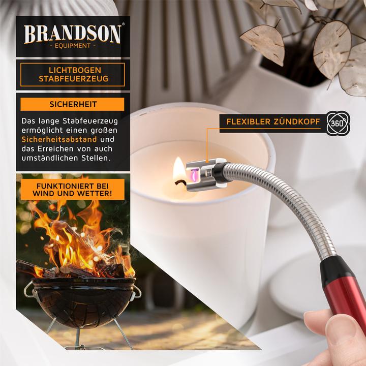 Actual product image Brandson Feuerzeug elektrisch, Lichtbogen Stabfeuerzeug USB aufladbar, flexibler Hals, Kaminanzünder, rot