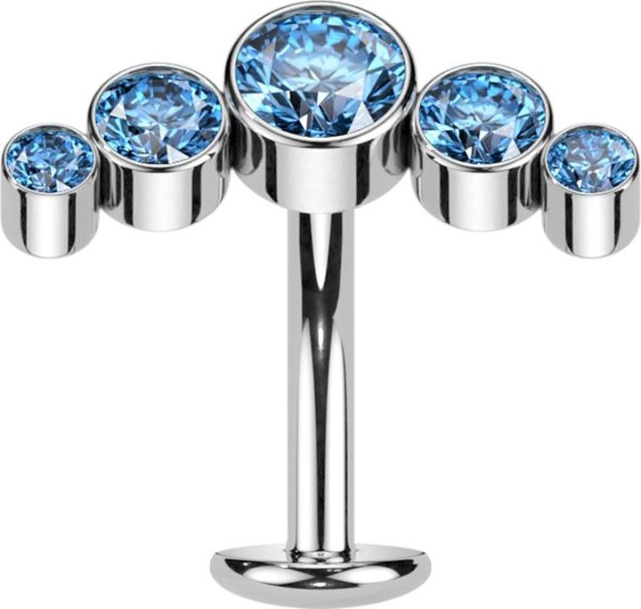 Actual product image Star Piercing Threadless Labret-Stab Banane silber fünf Kristalle aqua (without brass, Titanium)