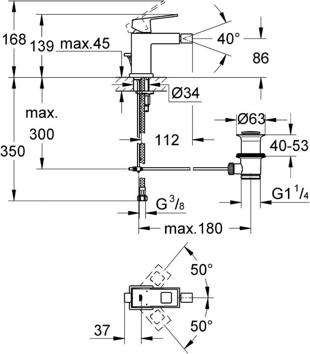 Actual product image Grohe Eurocube single lever bidet mixer