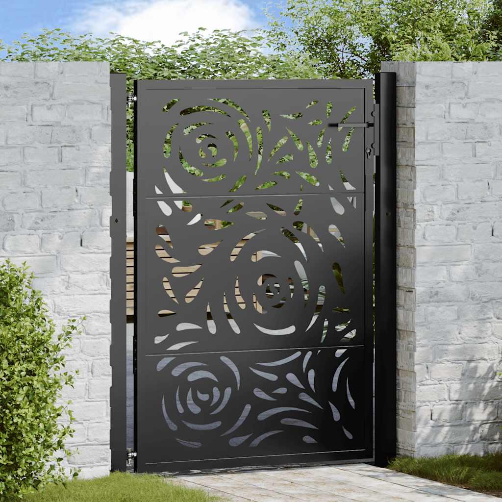VidaXL, Gartenzaun, Gartentor Schwarz 105x130 cm Stahl Flammen-Design Zauntor Outdoor Tor