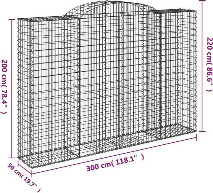 Produktbild VidaXL Gabionen mit Hochbogen 10 Stk 300x50x200/220cm Verzinktes Eisen