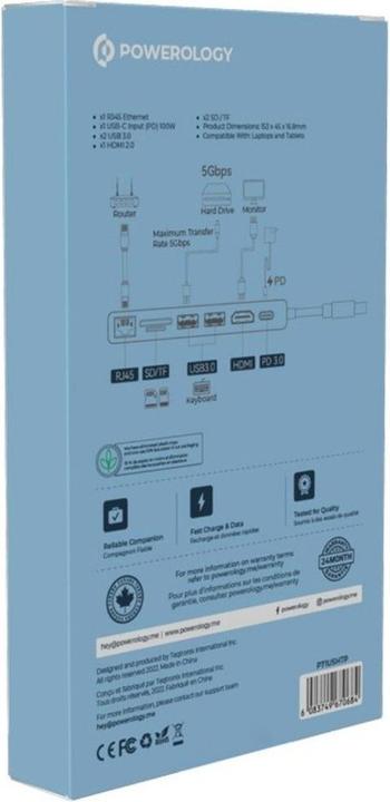 Produktbild Powerology Crystalline Series 7 in 1 USB-C Multi Hub PD 100W (USB-C, 7 Ports)